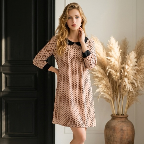Orla Kiely Dresses & Skirts - Orla Kiely 100% cotton patterned pink black Peter Pan collar dress sz Lg